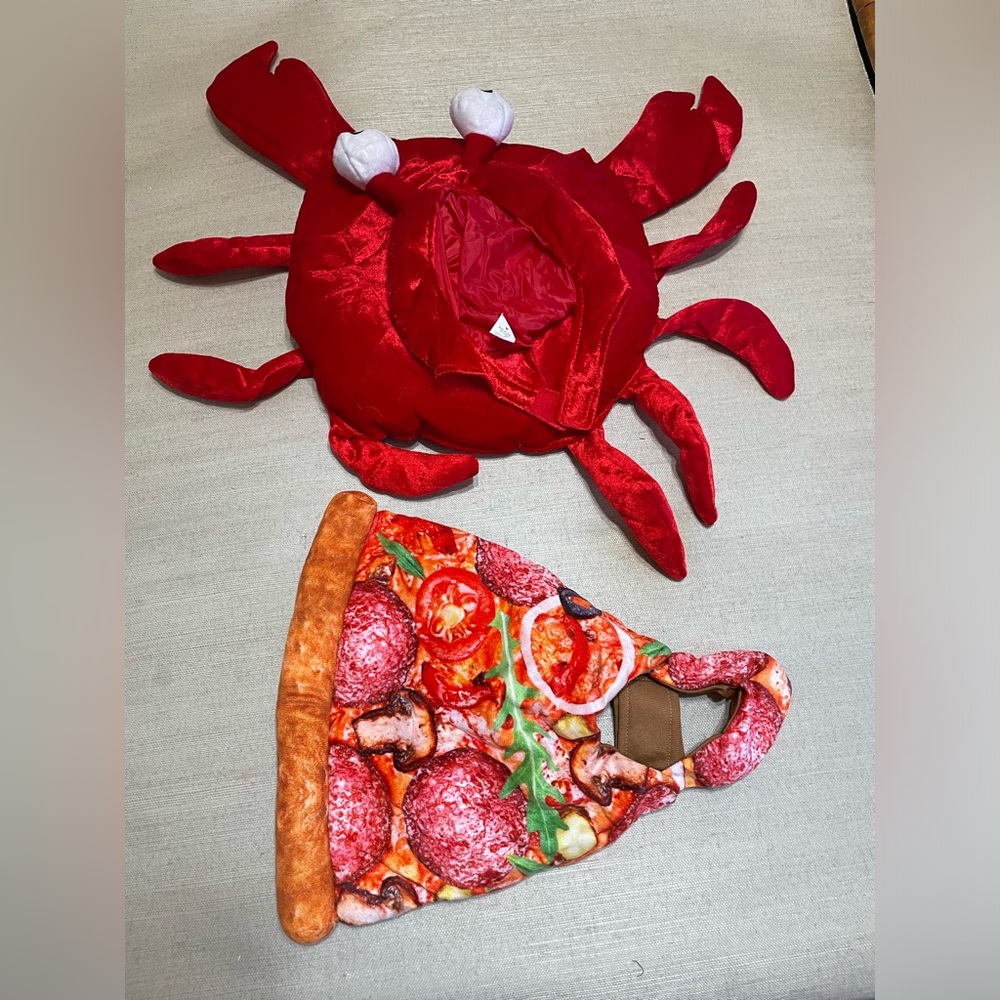 Red Crab Costume and Pizza Slice dog Costume M